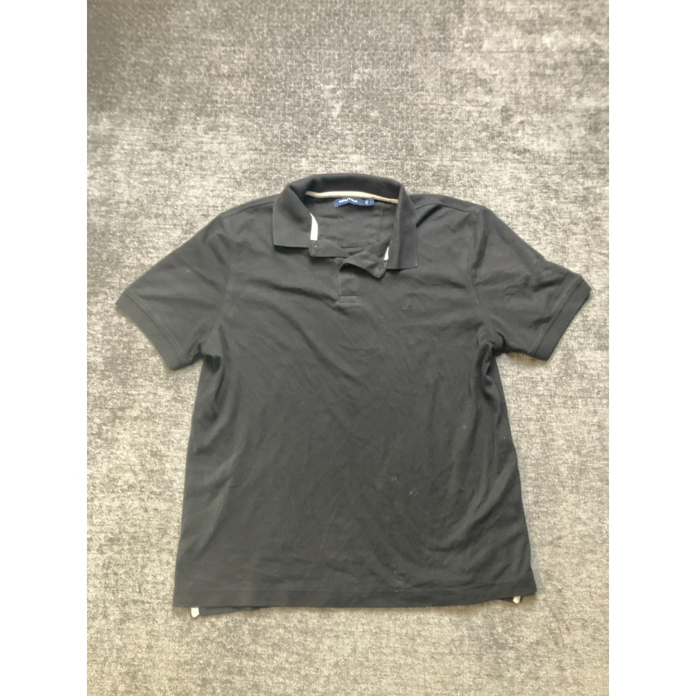 Nautica Polo Shirt Mens Large Black Knit Cotton Embroidery Logo Golf Performance